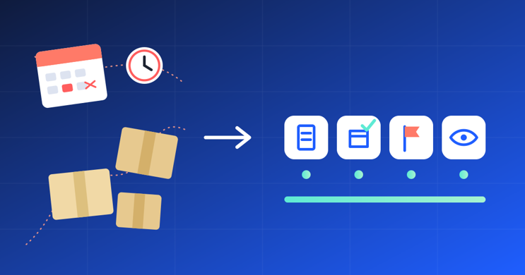 Late delivery penalties: scattered late parcels and a missed calendar date, then a clean path from contract terms to a penalty record.
